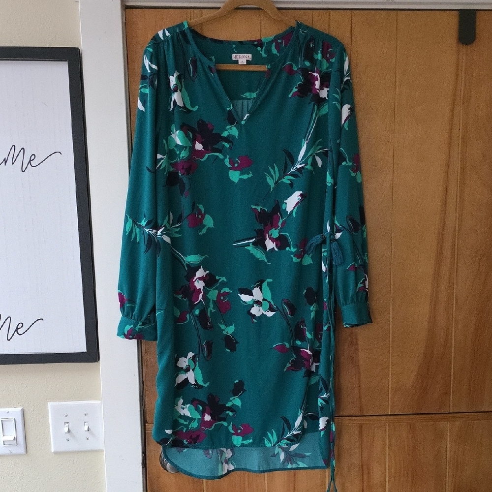 Floral Teal Long Sleeve Dress